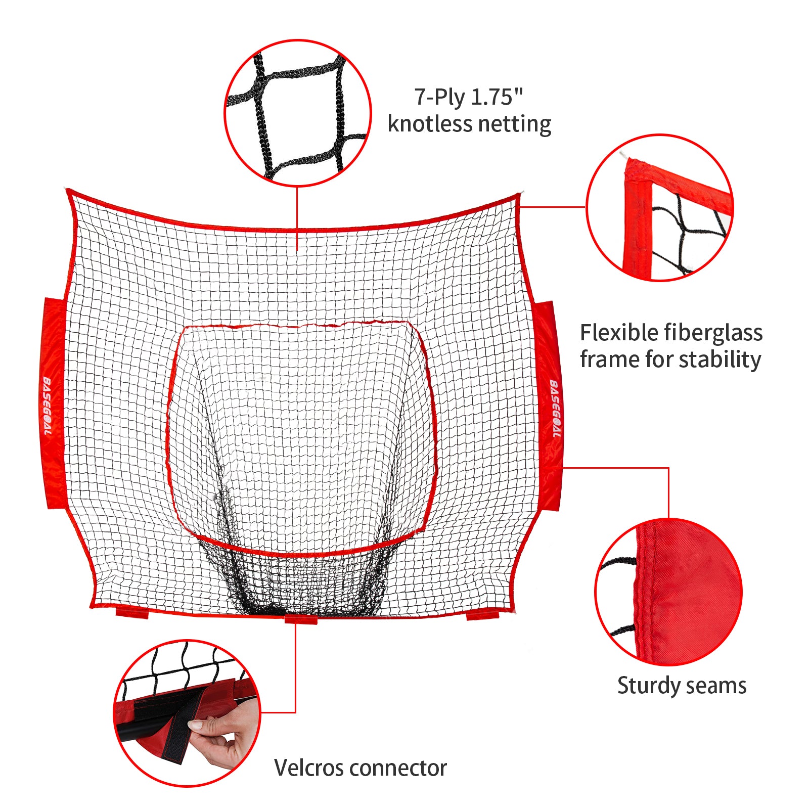 7x7ft Replacement Net for Baseball & Softball – Heavy-Duty Knotless (Net Only)